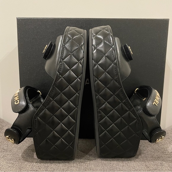 Chanel Platform Quilted Dad Sandals - Black Leather, Gold CC hardware - Picture 11 of 15